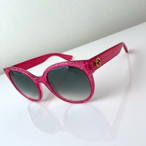 Gucci Hot Pink glitter sunglasses with gold GG0035s
